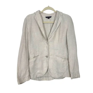 Lands End Linen Blazer Jacket Women 8 Beige Long Sleeve Button Front Tan Natural - Picture 1 of 16