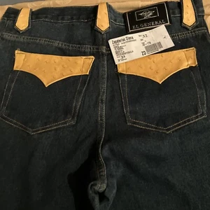 EL GENERAL Mexican Jean Jeans with Ostrich Leather acc.Men's 32x42 New with tags - Picture 1 of 4