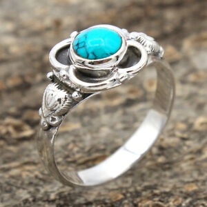 Turquoise Gemstone Fine HANDMADE Jewelry 925 Solid Sterling Silver Ring Size 6