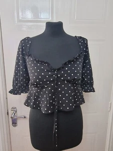 Brave Soul London Ladies Top Black with Polka Dots Size S New  - Picture 1 of 7