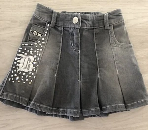 $450 Miss Blumarine denim jean skirt girl’s. Crystals Pearls Bling Sz 7/8 - Picture 1 of 9