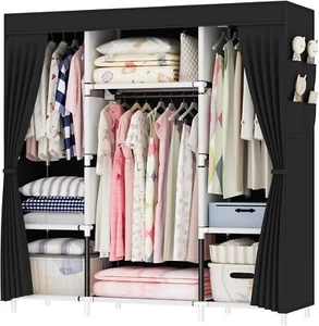 Canvas Wardrobe, Zippered Foldable Closets, Pop up wardrobe 3 Hanging Rails - Picture 1 of 9