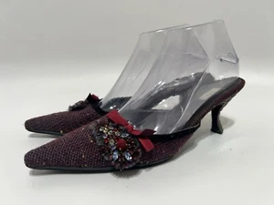 Vtg Prada Tweed Crystal Mule Heels 37.5 - Picture 1 of 12