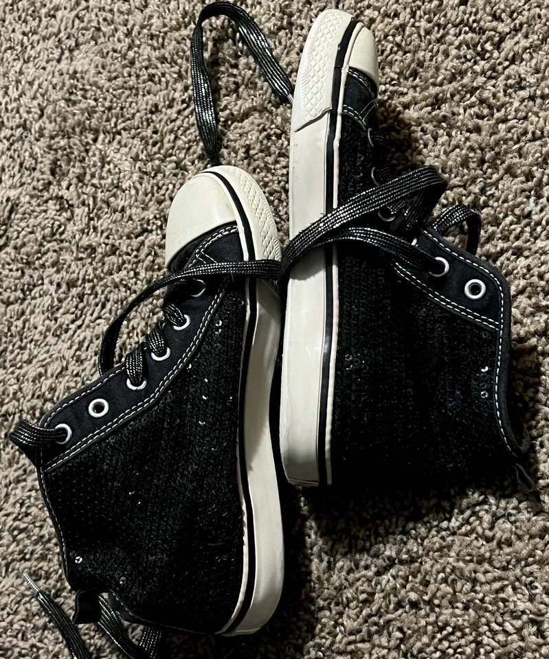 CRAZY8 GYMBOREE GIRLS SIZE 1 HI TOP BLACK SPARKLE SEQUIN DANCE SHOW SNEAKERS - Image 1 of 4