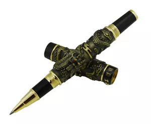 Jinhao Vintage Rollerball Pen Double Dragon Playing Pearl, 3D Embossed Bronze - Picture 1 of 6