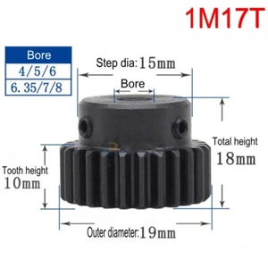 Engranaje de piñón de motor espurina de acero 1M17T diapositiva exterior 19 mm diámetro 4/5/6/6,35/8/10 mm x1 pieza - Imagen 1 de 4