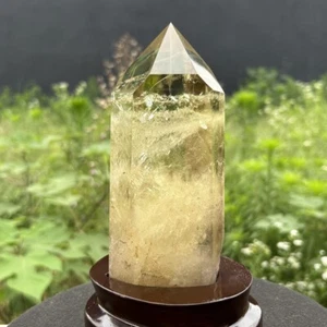Varita de punto de cristal de cuarzo tallado en citrino ahumado con tapa natural de 2,15 lb + soporte - Imagen 1 de 13