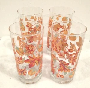 4 Drinking Glasses Fall Autumn Leaf Acorn Greenbrier Int'l Orange Green Yellow - Picture 1 of 4