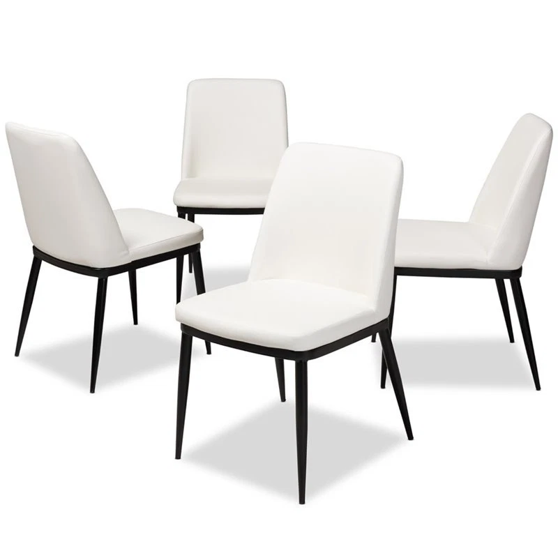 Set of 4 Baxton Studio Darcell White Faux Leather Dining Chairs