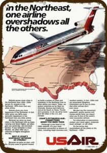 1984 USAIR US AIR Jet Flys NE USA Vintage-Look DECORATIVE REPLICA METAL SIGN - Picture 1 of 1