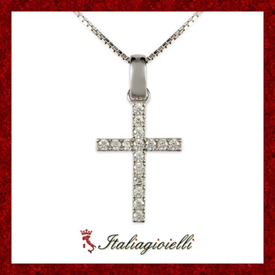 Splendida Collana Croce Brillante in Argento 925 Rodiato Oro Bianco - Immagine 1 di 4