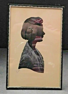 VINTAGE SILVER HIGHLIGHTED SILHOUETTE OF LADY SIGNED REX c1930's-40's P.P.T. - Picture 1 of 4