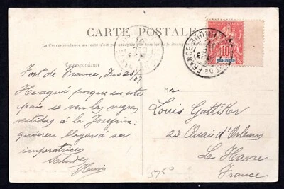 FRANCE MARTINIQUE 1907 SCOTT #39 TIED MARTINIQUE ON POST CARD VIEW ST. JOSEPHINE - Image 1 of 2