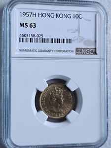 Hong Kong 10 Cents 1957H NGC MS 63 - Picture 1 of 2