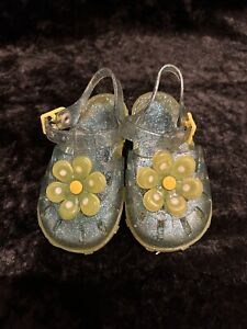Baby Toddler Glitter Jelly Shoes Blue Yellow Flower Mothercare Size 4 Plastic