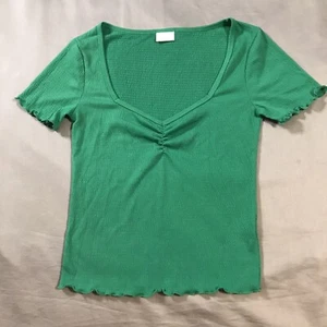 Abbondante top donna piccolo verde scollo a V con volant manica corta - Foto 1 di 9