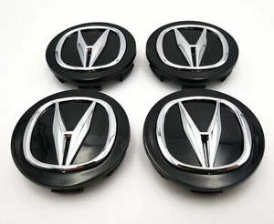 4x Black with Chrome Logo Wheel Center Hub Caps Fits For ACURA Size 69mm/2.71" - Picture 1 of 4