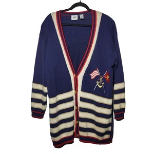 Vintage 90s Jason Maxwell Maternity Nautical Button-Down Cardigan Sweater Medium - Picture 1 of 9