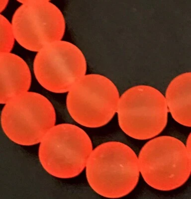 25 Frosted Sea Glass Round Beads 8mm Matte - Orange red Vivid Tangelo - Image 1 of 2