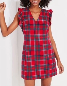 vineyard vines Stretch Tartan Metallic Flutter Sleeve Pocket Shift Dress Sz 18 - Picture 1 of 10