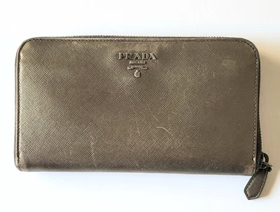 PRADA Saffiano Leather Zip Around Long Wallet Bronze, Italy, Used Good Condition - Image 1 of 4