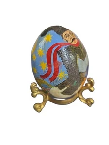 Vintage Russian Wooden Egg Hand Paint Lacquer Man Horse Night Scene Signed - Imagen 1 de 10