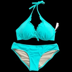 Victoria's Secret Swim Capri bikini con volant top rimovibile push up e fondo 38C XL - Foto 1 di 5
