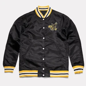 Chaqueta Iowa Hawkeyes Negra Satén Chaqueta de Bombardero Baloncesto Iowa Chaqueta de Fútbol - Imagen 1 de 3