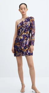Mng By Mango Asymmetrical Dress Printed NWT Size 8 - Picture 1 of 3