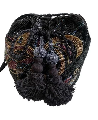 Zara Handmade Beaded Drawstring Tassel Bucket Bag (multi) - Image 1 of 4