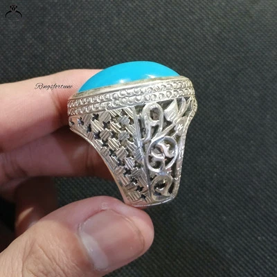 Elegante Anillo Turquesa para Hombre Plata 925 Hecho a Mano Neyshabur Feroza Regalo Foto 1 de 4