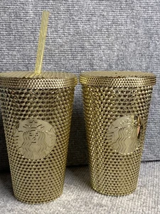 (2) Vaso Starbucks Oro Tachonado Diamante Taza Fría Grande Bling 16oz Navidad - Imagen 1 de 13