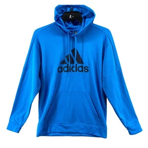 Adidas Felpa con Cappuccio Uomo L Blu Climaware Sport Logo Athletic Activewear - Foto 1 di 14