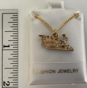"Collar de cadena vintage de 18"" con colgante de ferrocarril tren talla oro diamante 18""" - Imagen 1 de 1