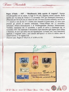 1937 12 NOVEMBRE AEROGRAMMA RACCOMANDATO DA TRIESTE PER KOLA IN RENANIA POI RISP - Picture 1 of 3