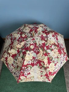 Vintage Ralph Lauren Floral Full Size Rain Umbrella Parasol Wood Handle - Picture 1 of 6