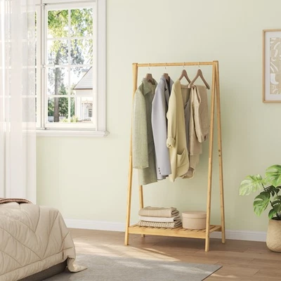 EUGAD Kleiderständer Wäscheständer Garderobenständer Bambus & Ablage 60x35x120cm - Bild 1 von 4