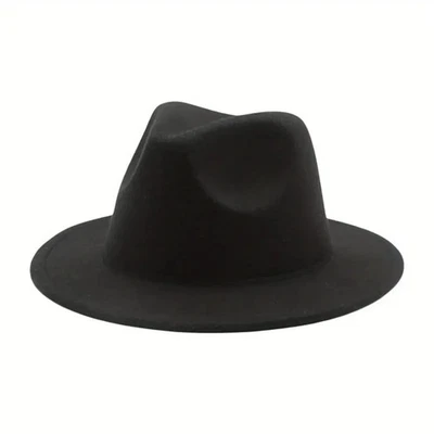 Black Classic Fedora Hat Felt Panama Jazz Cap, Vintage, Wide Brim, Men, Woman - Image 1 of 4