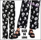 TU Size 14L 14 Long Trousers Floral Palazzo Pants Black White Elasticated Wide