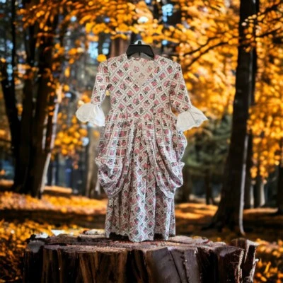 Girls 8/10? Colonial Prairie Calico Costume Handmade Dress Side Bustles Cottage - Image 1 of 4