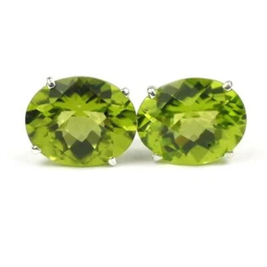 925 Sterling Silver Post Earrings, Peridot, SE102 - Picture 1 of 6