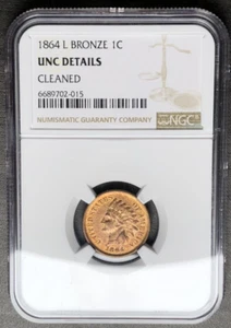 1864 L NGC Uncirculated Details Cleaned Indian Head Cent Penny W0352 - Picture 1 of 4