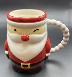 Tag Christmas Cocoa Coffee Mug Cup 3D Winking Santa Claus 5.5”. 2014