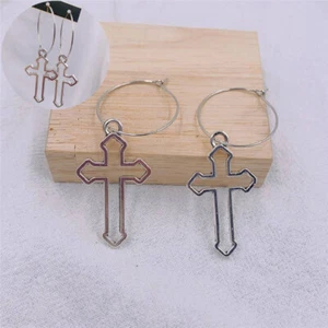 Silver Lovely Jewelry Earrings Quality Drop Simple  Cross  Pendant Women Gift - Picture 1 of 11
