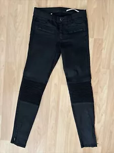 ZARA WOMAN Size 2 Moto Faux Leather Jeans Slim Medium Rise Zip Legs Inseam 27” - Picture 1 of 10