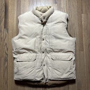 VTG Orvis Goose Down Puffer Vest 2 Pockets Zip Snap Front Tan Khaki Size LARGE - Picture 1 of 18