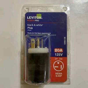 Enchufe recto Leviton grado industrial 20 amperios 125 voltios blanco y negro - Imagen 1 de 3
