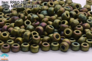 Miyuki Round Rocailles 6/0 Metallic Matte Khaki Iris Seed Beads RR-2035 - Picture 1 of 1