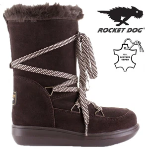 ROCKET HUND DAMEN LEDER FELL GEFÜTTERT WINTER SCHNEE WARM WANDERSCHUHE GRÖSSE - Bild 1 von 27