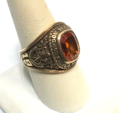 Anillo Gordon Tech Clase HS 1968 topacio naranja sólido 10K MJ oro amarillo para hombre talla 10 Foto 1 de 4